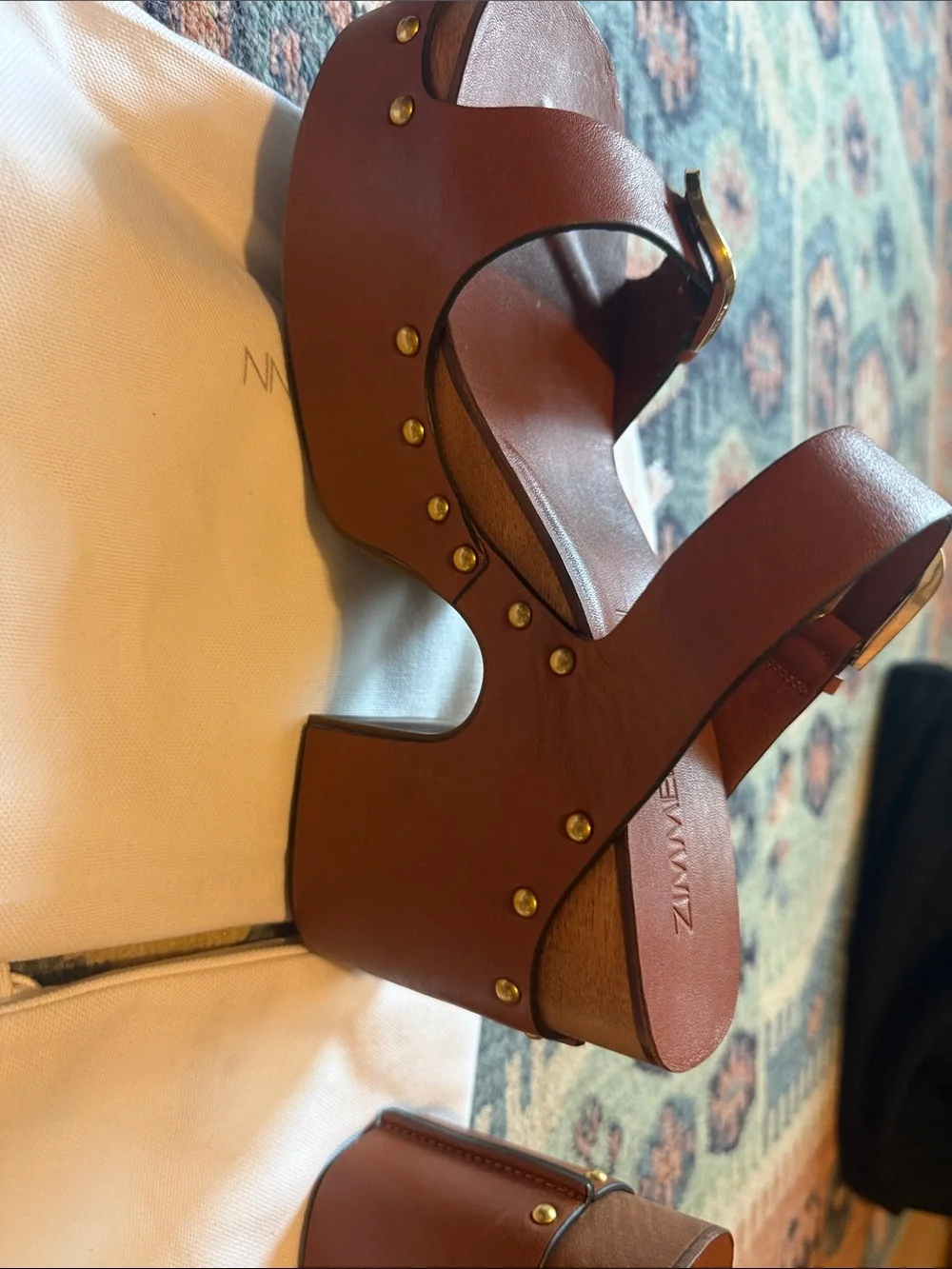 Zimmermann Alight Mule. Brown Leather Platform Clog  with Studs